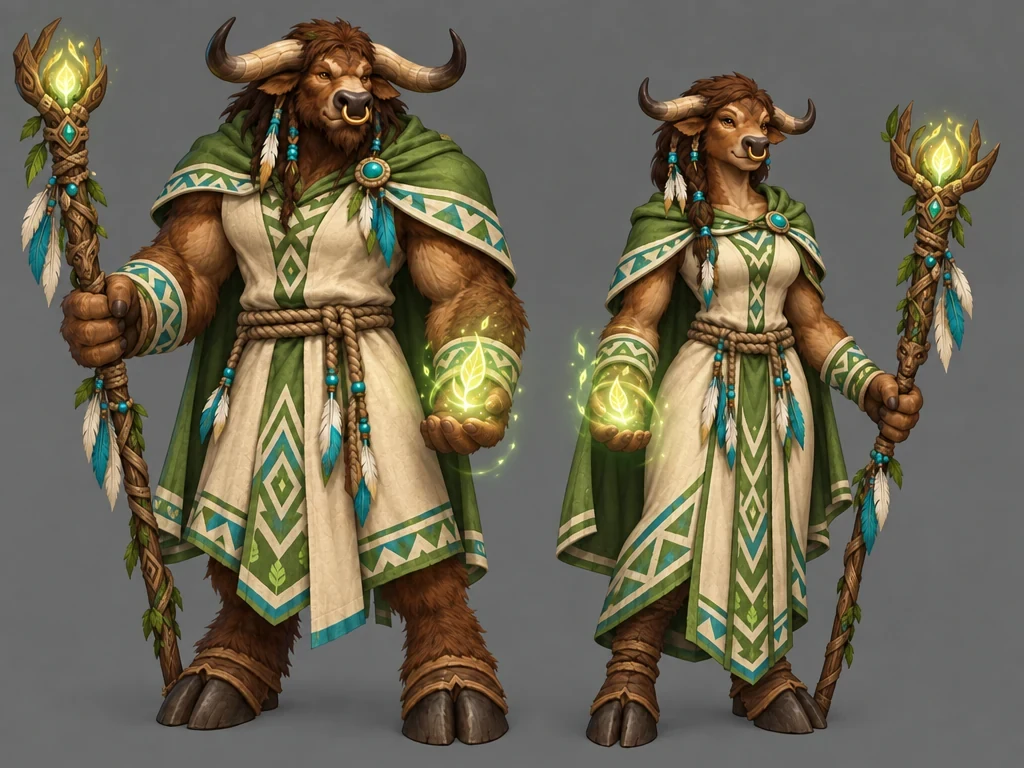 Bull-folk Healer character designs